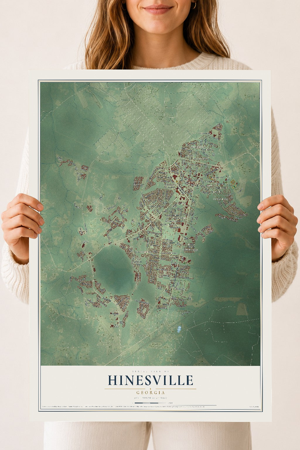 Hinesville, Georgia map print, 18" x 24" Archival Matte Print mockup