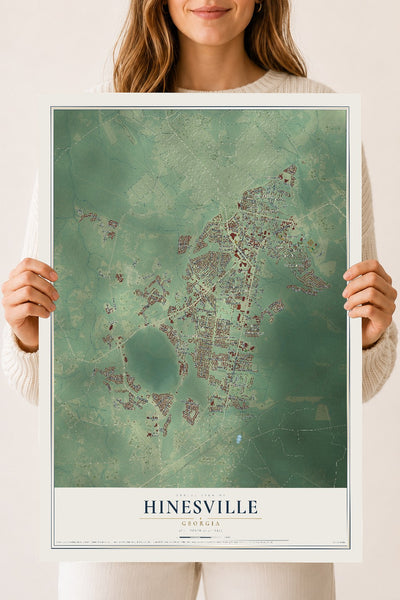 Hinesville, Georgia map print, 18" x 24" Archival Matte Print mockup