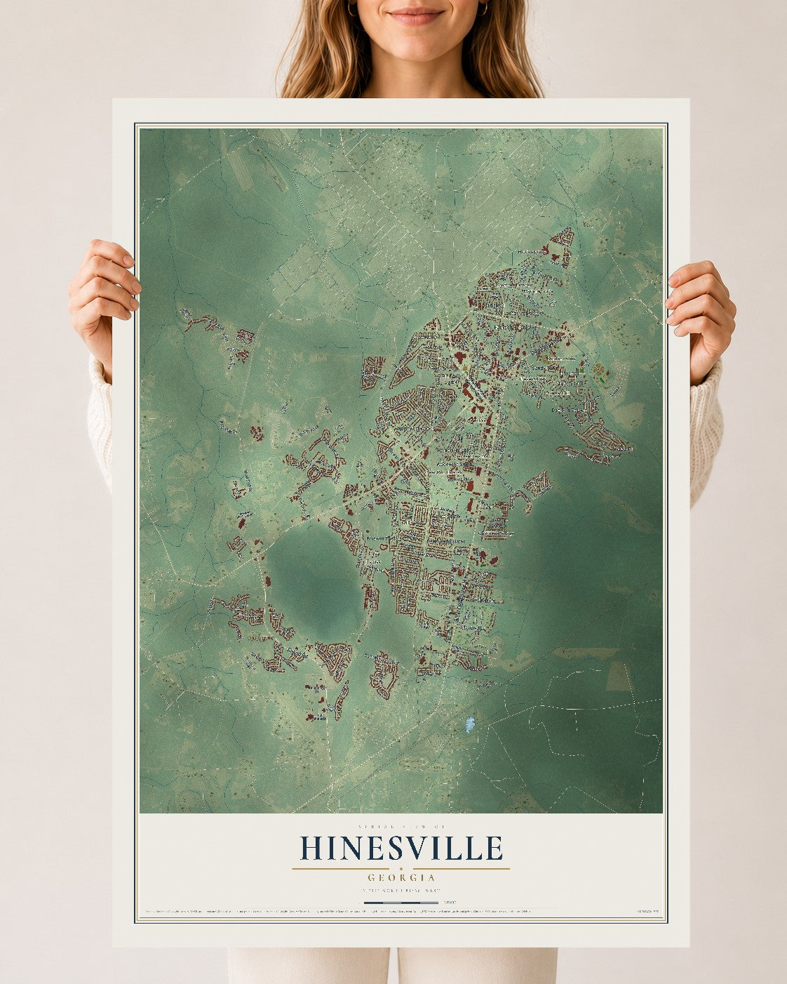 Hinesville, Georgia map print, 24" x 36" Archival Matte Print mockup