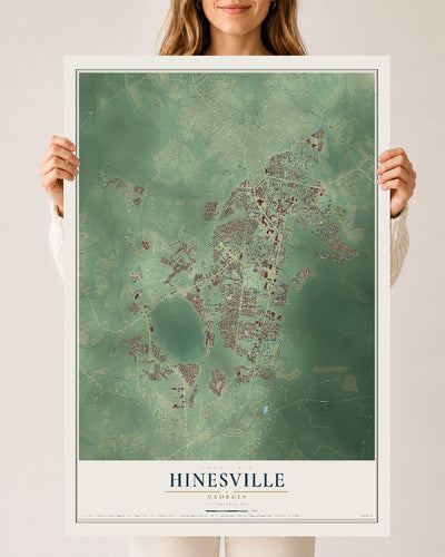 Hinesville, Georgia map print, 24" x 36" Archival Matte Print mockup