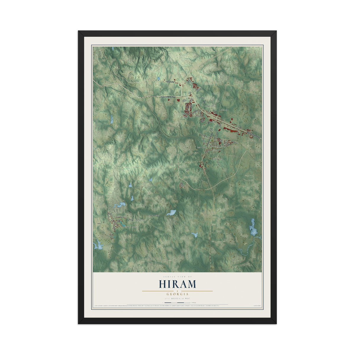 Hiram, Georgia map print, 12" x 18" W/ Black Ayous Wood Frame mockup