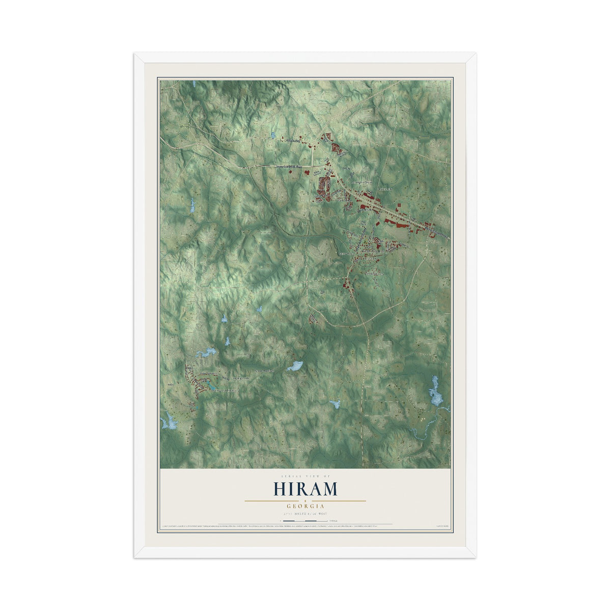 Hiram, Georgia map print, 12" x 18" W/ White Ayous Wood Frame mockup