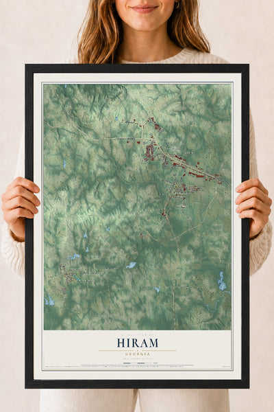 Hiram, Georgia map print, 18" x 24" W/ Black Ayous Wood Frame mockup