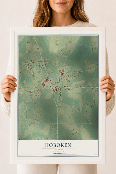 Hoboken, Georgia map print, 18" x 24" W/ White Ayous Wood Frame mockup