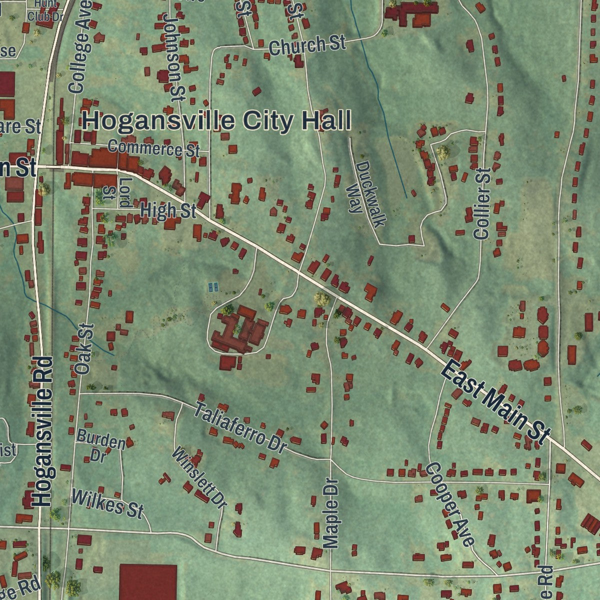 Close-up 1 of the Hogansville, Georgia map artwork