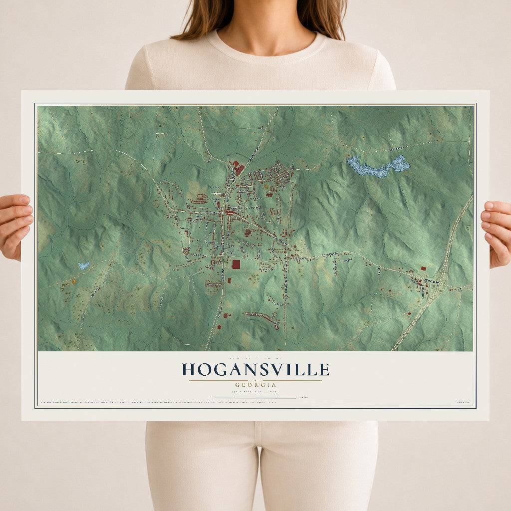 Hogansville, Georgia map print, 18" x 24" Archival Matte Print mockup