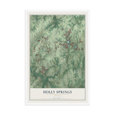 Holly Springs, Georgia map print, 12" x 18" W/ White Ayous Wood Frame mockup