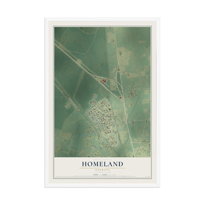 Homeland, Georgia map print, 12" x 18" W/ White Ayous Wood Frame mockup