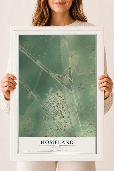Homeland, Georgia map print, 18" x 24" W/ White Ayous Wood Frame mockup