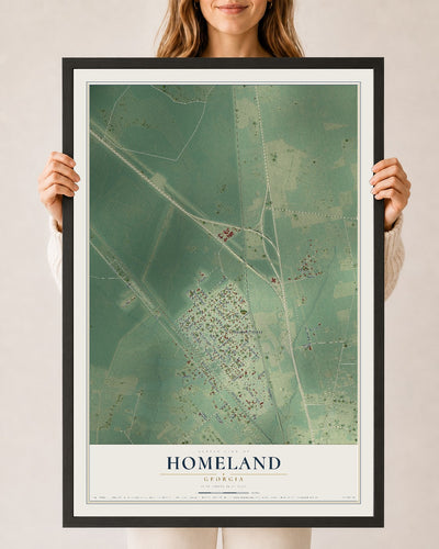 Homeland, Georgia map print, 24" x 36" W/ Black Ayous Wood Frame mockup