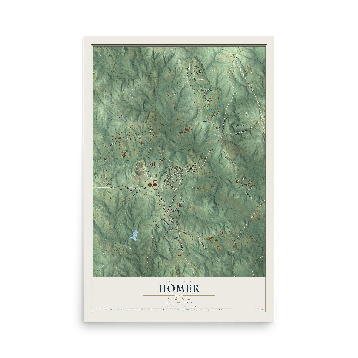 Homer, Georgia map print, 12" x 18" Archival Matte Print mockup
