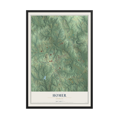 Homer, Georgia map print, 12" x 18" W/ Black Ayous Wood Frame mockup