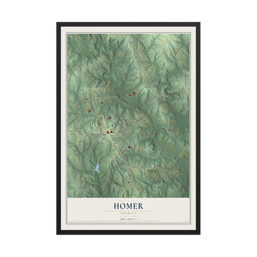 Map of Homer, Georgia, 12 x 18 inch print in a black wood frame