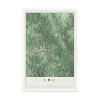Homer, Georgia map print, 12" x 18" W/ White Ayous Wood Frame mockup