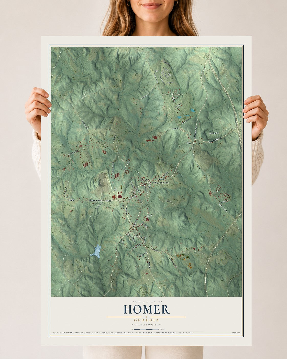 Homer, Georgia map print, 24" x 36" Archival Matte Print mockup