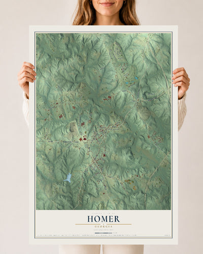 Homer, Georgia map print, 24" x 36" Archival Matte Print mockup
