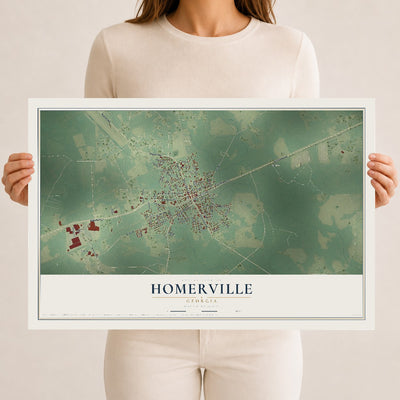 Homerville, Georgia map print, 12" x 18" Archival Matte Print mockup