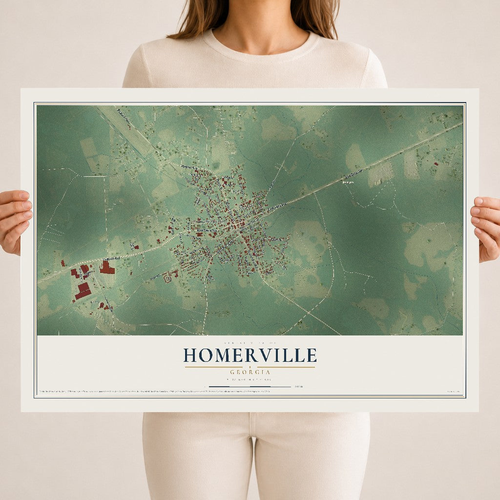 Homerville, Georgia map print, 18" x 24" Archival Matte Print mockup