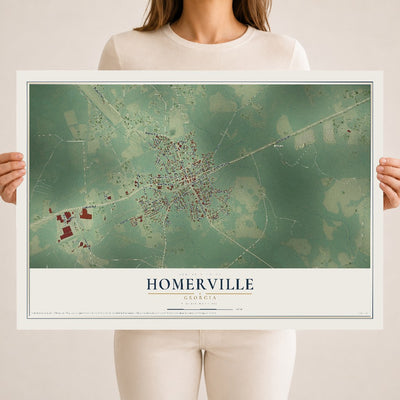 Homerville, Georgia map print, 18" x 24" Archival Matte Print mockup