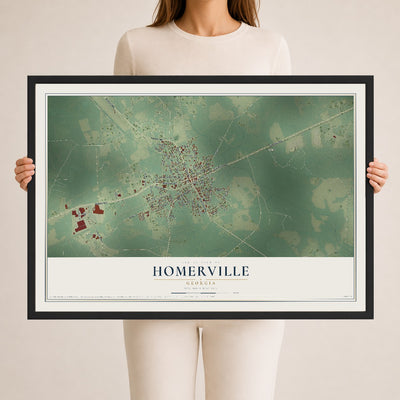 Homerville, Georgia map print, 24" x 36" W/ Black Ayous Wood Frame mockup