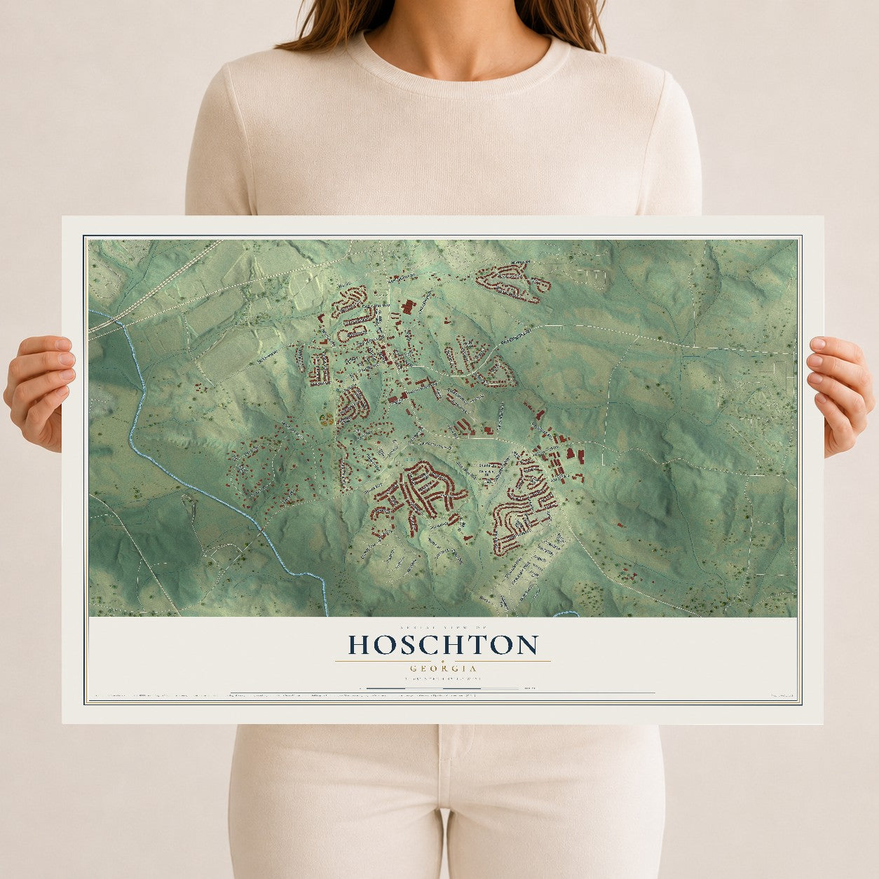 Hoschton, Georgia map print, 12" x 18" Archival Matte Print mockup