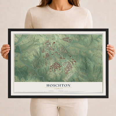 Hoschton, Georgia map print, 12" x 18" W/ Black Ayous Wood Frame mockup