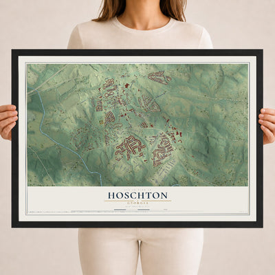 Hoschton, Georgia map print, 18" x 24" W/ Black Ayous Wood Frame mockup
