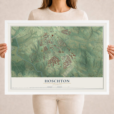 Hoschton, Georgia map print, 18" x 24" W/ White Ayous Wood Frame mockup