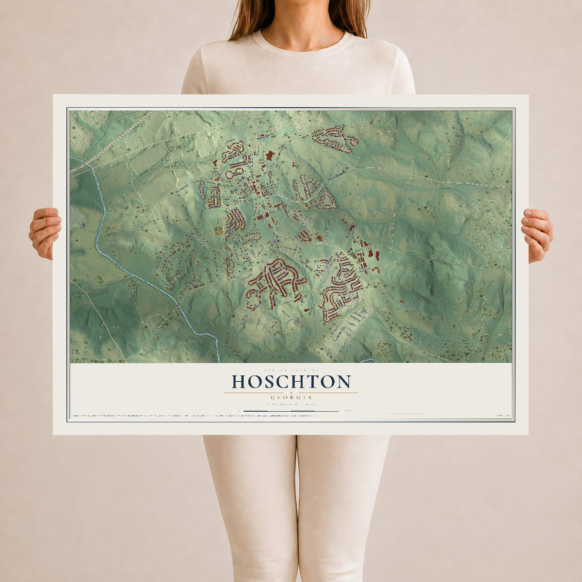 Hoschton, Georgia map print, 24" x 36" Archival Matte Print mockup