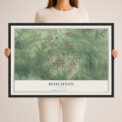 Hoschton, Georgia map print, 24" x 36" W/ Black Ayous Wood Frame mockup