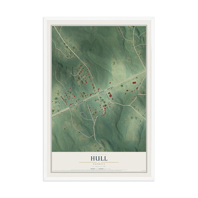 Hull, Georgia map print, 12" x 18" W/ White Ayous Wood Frame mockup