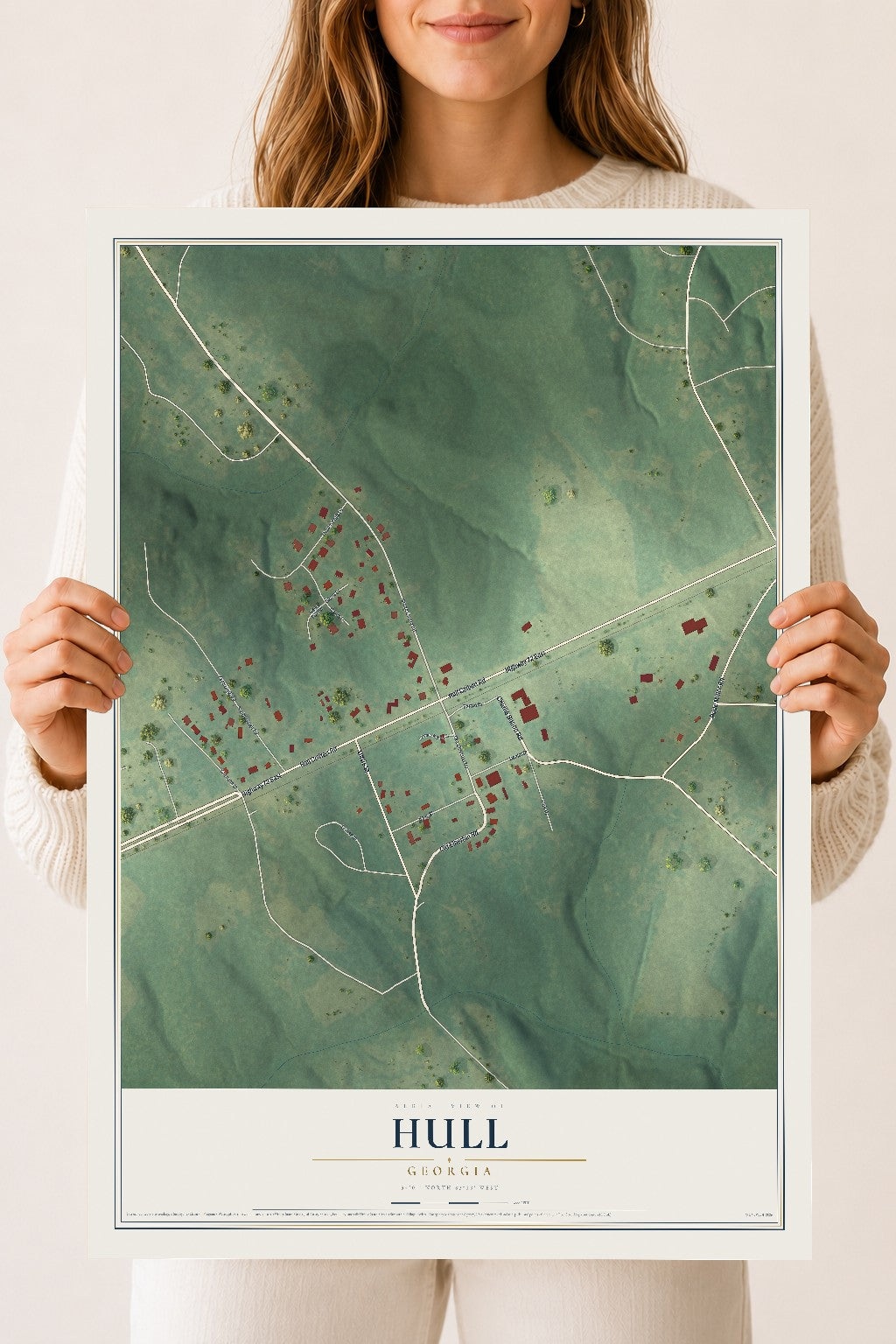 Hull, Georgia map print, 18" x 24" Archival Matte Print mockup