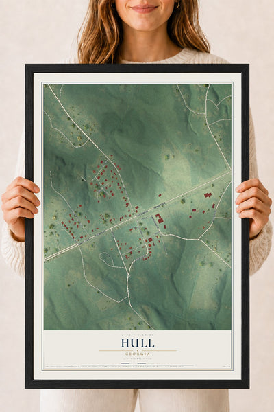 Hull, Georgia map print, 18" x 24" W/ Black Ayous Wood Frame mockup