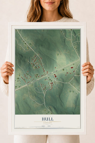 Hull, Georgia map print, 18" x 24" W/ White Ayous Wood Frame mockup
