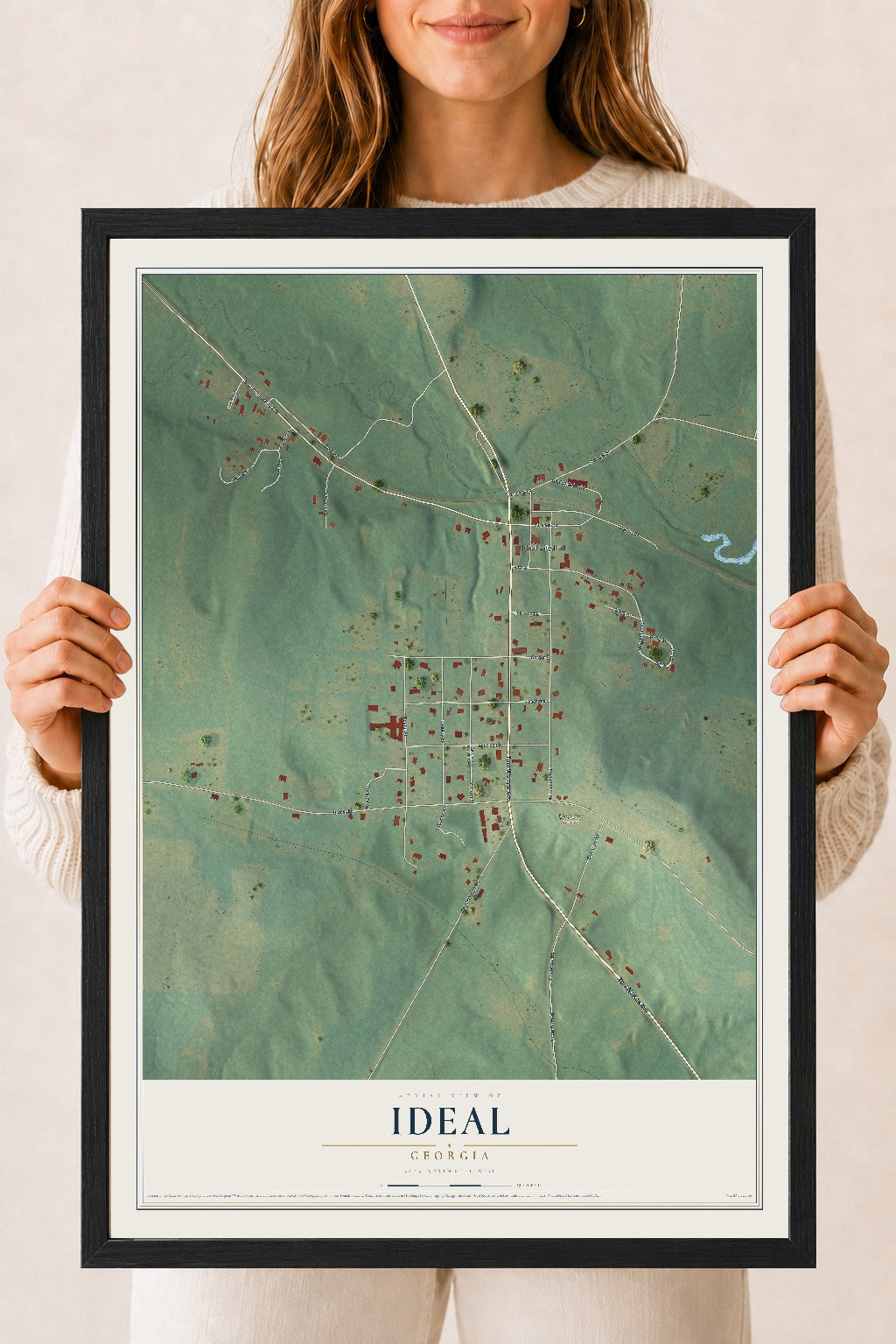 Ideal, Georgia map print, 18" x 24" W/ Black Ayous Wood Frame mockup