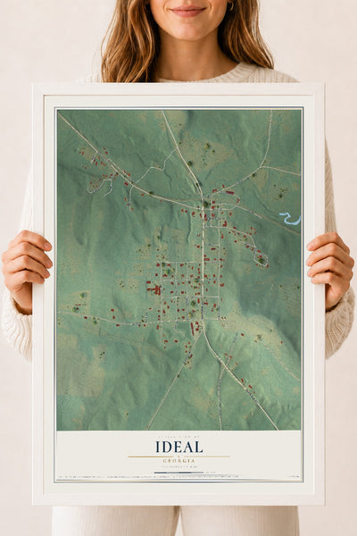 Ideal, Georgia map print, 18" x 24" W/ White Ayous Wood Frame mockup