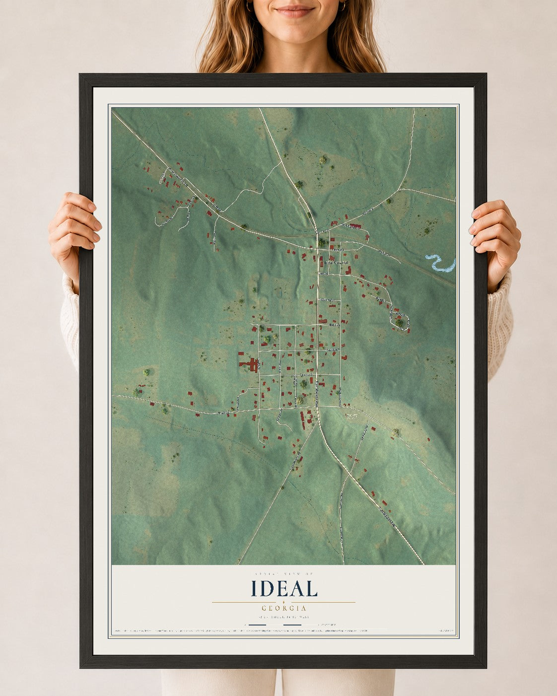 Ideal, Georgia map print, 24" x 36" W/ Black Ayous Wood Frame mockup