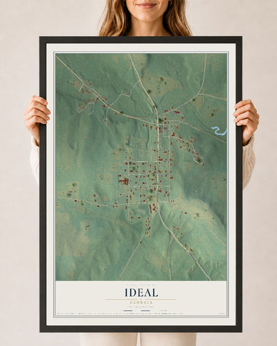 Ideal, Georgia map print, 24" x 36" W/ Black Ayous Wood Frame mockup