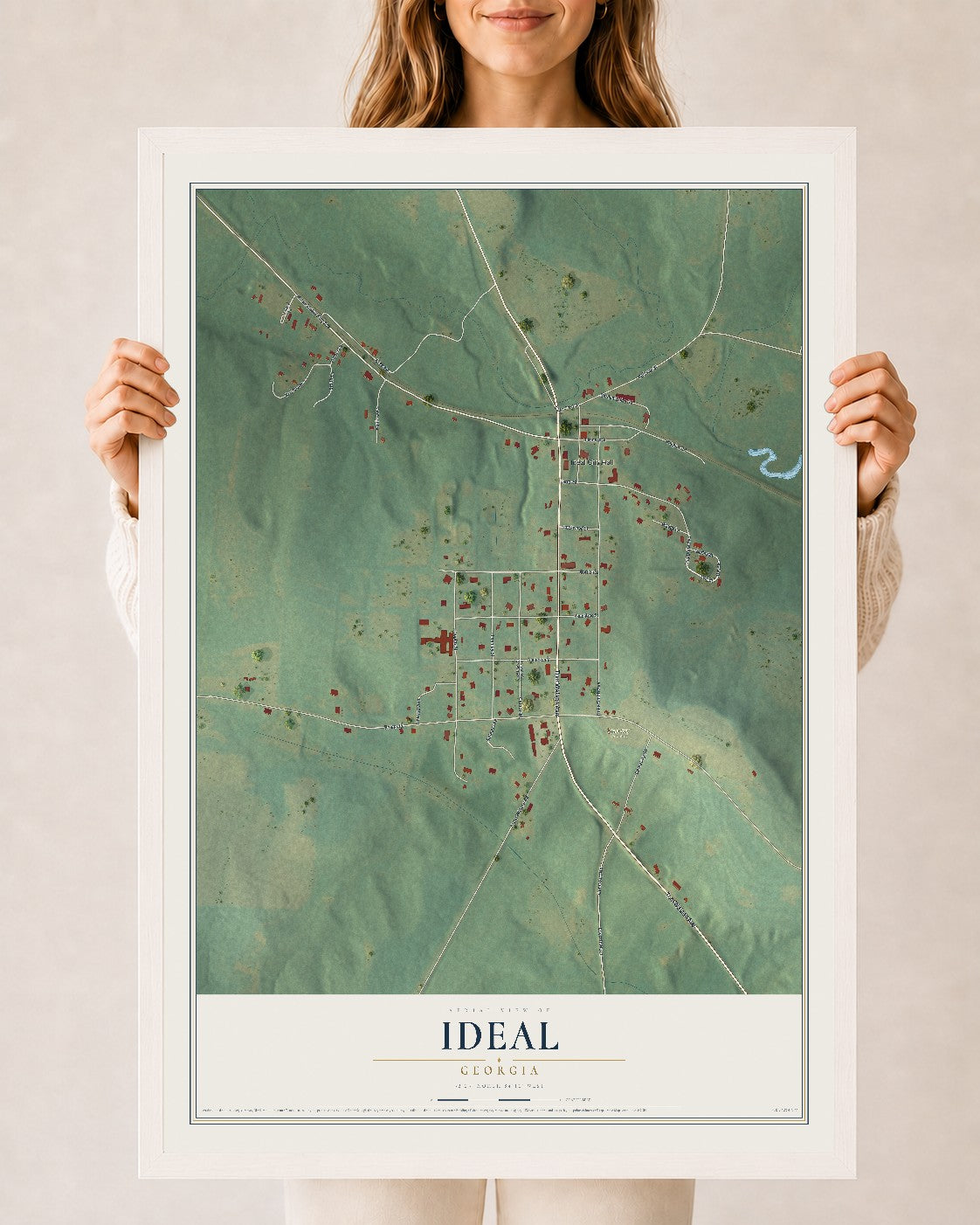 Ideal, Georgia map print, 24" x 36" W/ White Ayous Wood Frame mockup