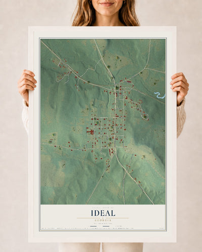 Ideal, Georgia map print, 24" x 36" W/ White Ayous Wood Frame mockup