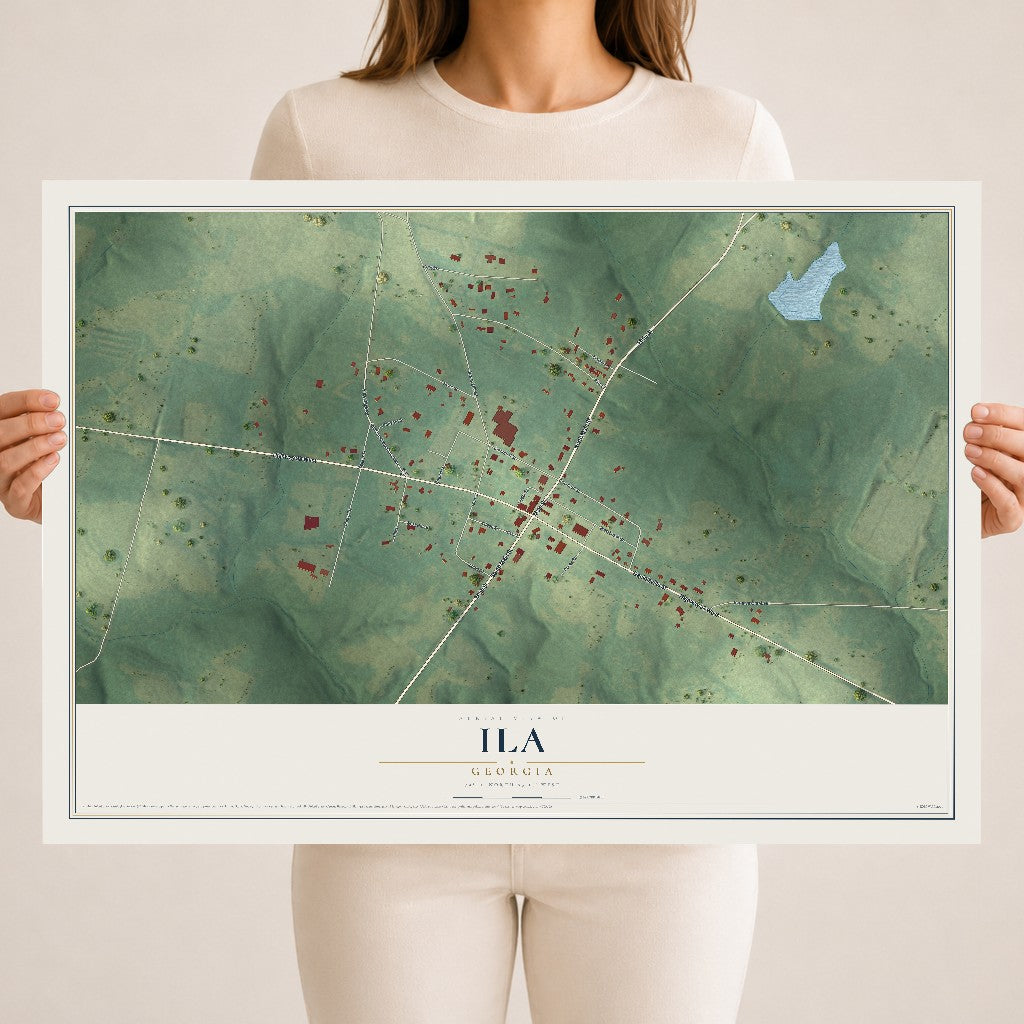 Ila, Georgia map print, 18" x 24" Archival Matte Print mockup