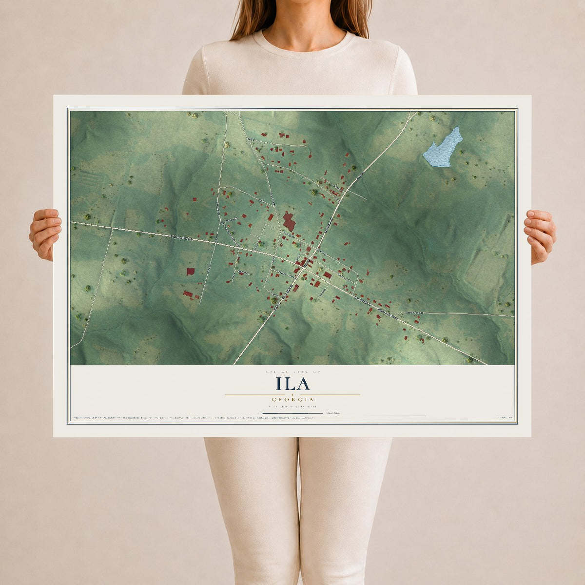Ila, Georgia map print, 24" x 36" Archival Matte Print mockup