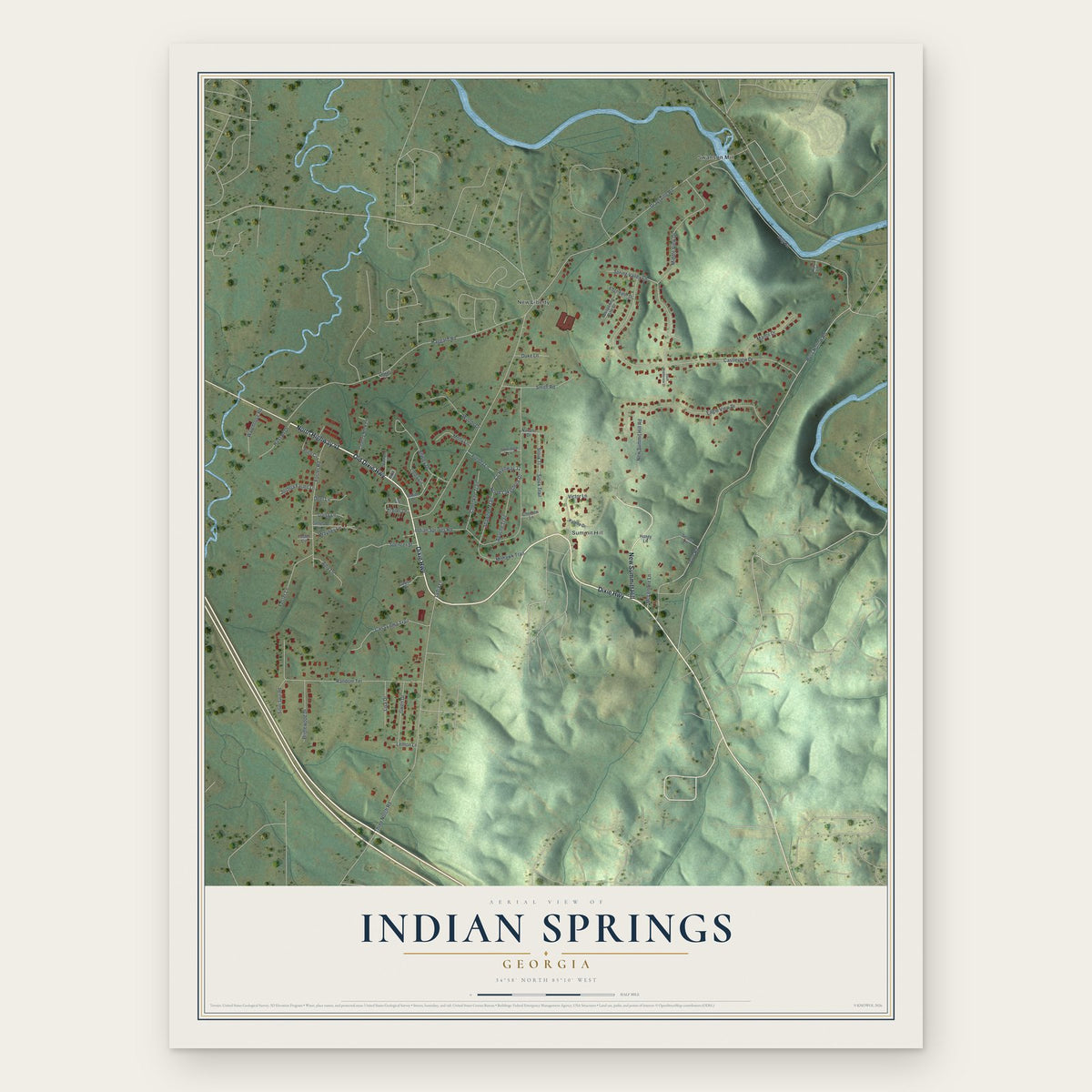 Indian Springs, Georgia map print, the full design
