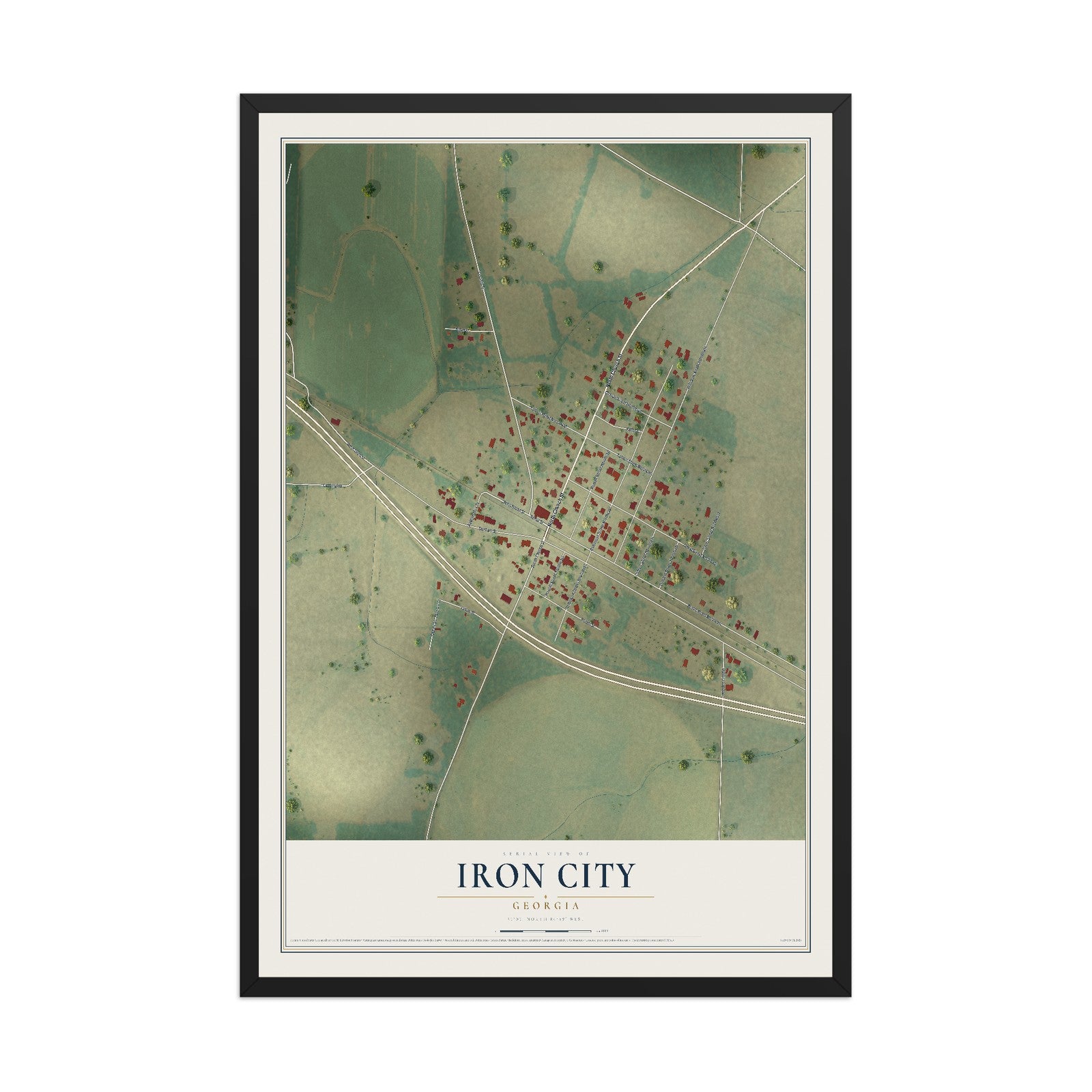 Iron City, Georgia map print, 12" x 18" W/ Black Ayous Wood Frame mockup