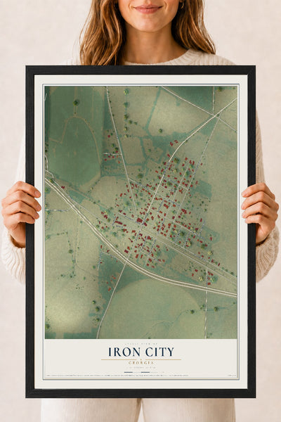 Iron City, Georgia map print, 18" x 24" W/ Black Ayous Wood Frame mockup