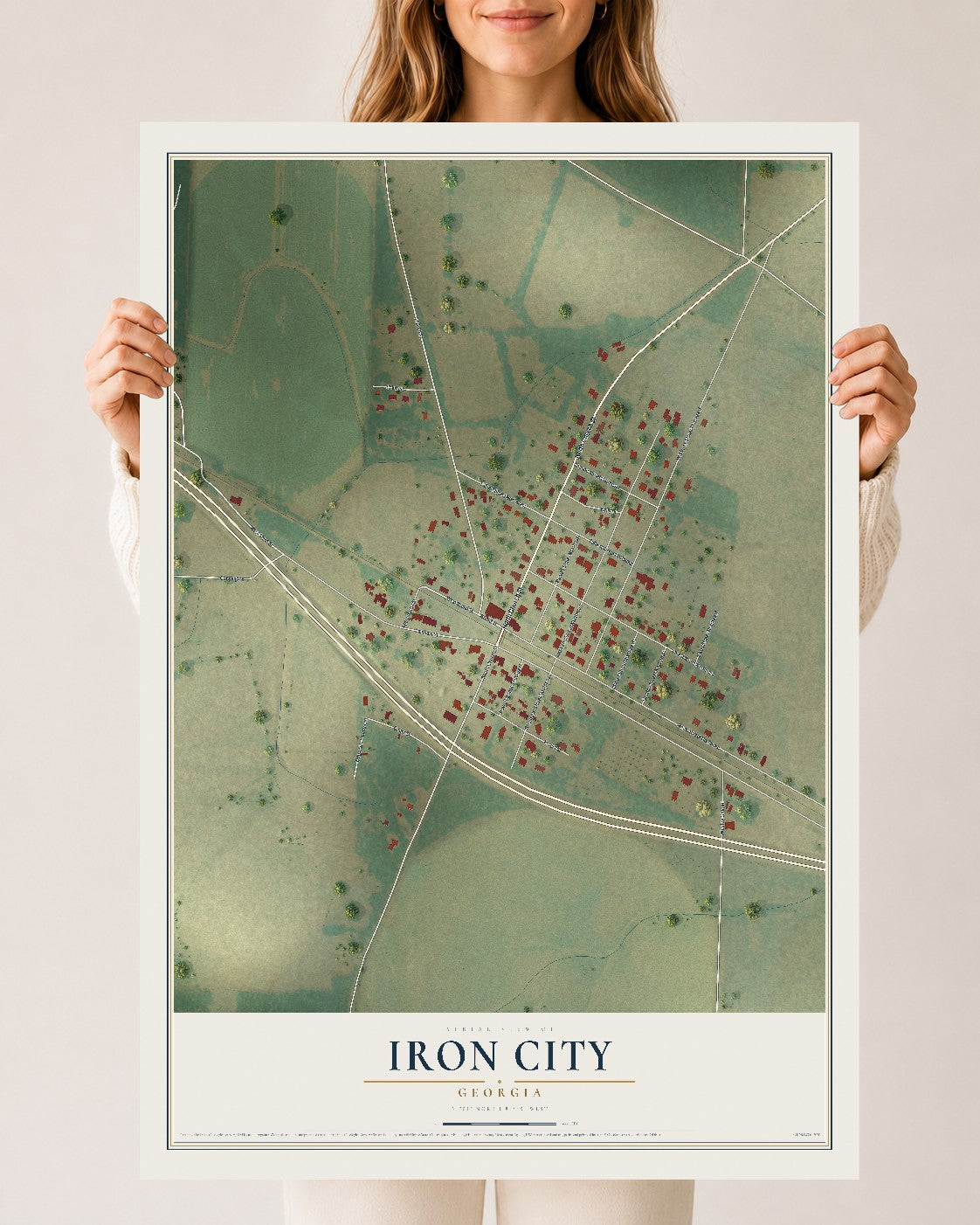 Iron City, Georgia map print, 24" x 36" Archival Matte Print mockup