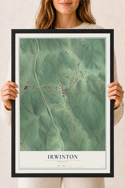 Irwinton, Georgia map print, 18" x 24" W/ Black Ayous Wood Frame mockup