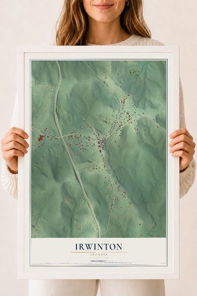 Irwinton, Georgia map print, 18" x 24" W/ White Ayous Wood Frame mockup