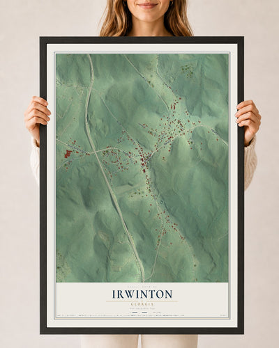 Irwinton, Georgia map print, 24" x 36" W/ Black Ayous Wood Frame mockup