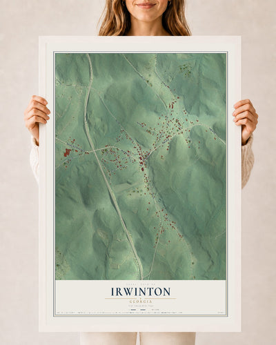 Irwinton, Georgia map print, 24" x 36" W/ White Ayous Wood Frame mockup